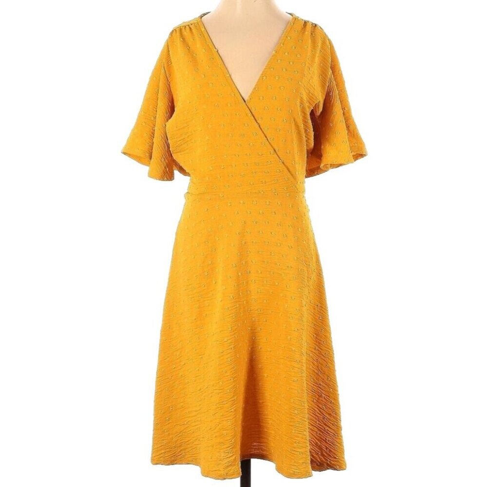 Velvet Torch Womens XLarge Yellow Faux Knit Wrap Dress NEW